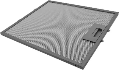 A metal range hood filter with a gray frame and a handle.