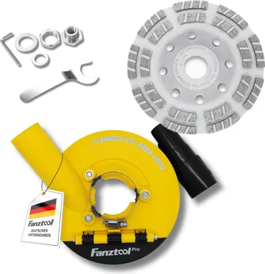 Immagine prodotto di Cofano di aspirazione per smerigliatrice angolare + disco a tazza diamantato da 125 mm PROFI 3a generazione