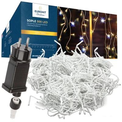 Zdjęcie produktu dla Lampki Sople Zewnętrzne 500LED FLASH 18M Białe Ciepłe EUROHIT Christmas
