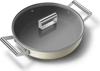 Produktbild von Smeg DPF2812CRM Pfanne, 28 cm, Keramik, Edelstahlgriffe, Cremefarben matt