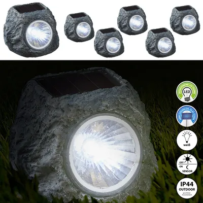 Produktbild von Solarlampe 6er Set Steinoptik schwarz 6,5x6x5cm Polyresin Gartenleuchte Wegleuchte Akkubetrieben Solarpaneel