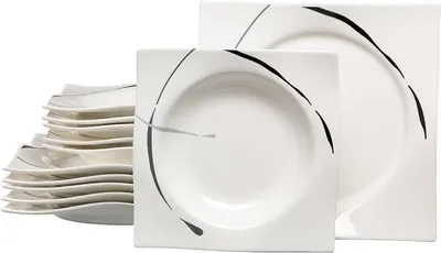 Imagen del producto de Juego de vajilla Dacapo, 12 piezas, porcelana, color gris y