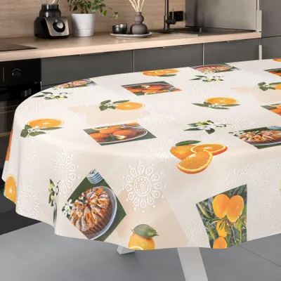 Produktbild von ANRO Wachstuch-Tischdecke Oval 180x140cm Schnittkante Orangen