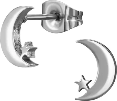 Produktbild von 8 mm Ohrstecker Mond mit Stern aus Edelstahl Silber Unisize Maxte