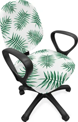 Produktbild von ABAKUHAUS Grün Bürostuhl Schonbezug, Aquarell Tropical Palm, dekorative Schutzhülle aus Stretchgewebe, Forest Green Weiß