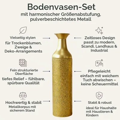 Produktbild von Leewadee Große Bodenvasen 2er Set - Hohe Metall Deko Vasen