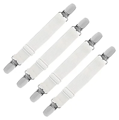 Produktbild von 4 Stück Bügeltischspanner Verstellbar Bettlakenspanner Bügeltisch-Bezugspanner Bügelbezugsspanner Weiß, Wäschebügeln & Bettlakenbefestigung
