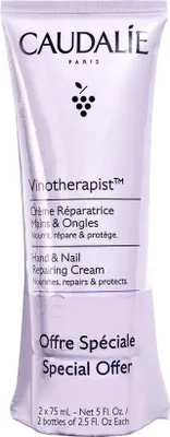 A tube of Caudalie hand and nail repairing cream with a special offer label.