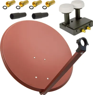 Produktbild von PremiumX SAT Anlage 80cm Antenne Ziegelrot Twin Monoblock 4x F-Stecker