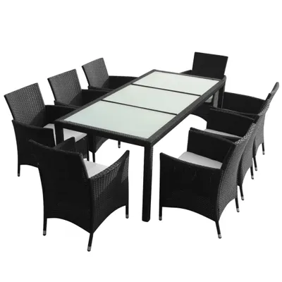 Produktbild von vidaXL 9-tlg. Garten-Essgruppe mit Auflagen Poly Rattan Schwarz
