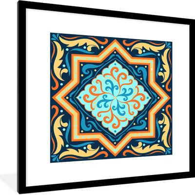 Produktbild von MuchoWow® MuchoWow® Gerahmtes Poster Stern - Orange - Blau - Muster 40x40 cm - Poster mit zchwarzem Bilderrahmen - Poster - Plakat im Rahmen