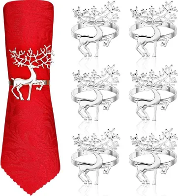 Produktbild von INF Weihnachts-Rentier-Serviettenringe - 6er Set, festliche Tischdeko Silber