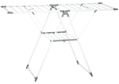 Obrázek produktu pro Skládací věšák na oblečení s nastavitelnými rameny | Barva: bílá | Rozměry: 61,5 x 156,5 x 97 cm