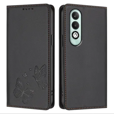Obrázek produktu pro Kožené pouzdro pro Oppo K12X 5G, motýlí ražbou, peněženkové flip pouzdro se stojánkem Černá