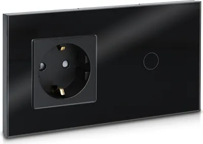Produktbild von Navaris Touch Lichtschalter mit Schuko Steckdose - mit Glasrahmen - Design Glas Touchschalter einfach - Wandschalter Schalter Schwarz