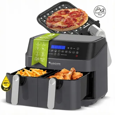 Zdjęcie produktu dla Frytkownica beztłuszczowa TurboTronic frytownica cyfrowa 9L 2 kosze do smażenia 50-200°C 1600W Szara