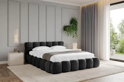 Produktbild von ALTDECOR Polsterbett mit Bettkasten LEYA v1 - 160x200 Schwarz - Bett ohne Matratze, Doppelbett mit Stauraum und Latternrost, Boxbett mit Kopfteil