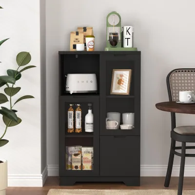 Image de Armoire 65 x 30 x 100 cm avec portes vitrées, tiroir et rangement ouvert, noire
