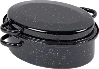 Produktbild von KARL KRÜGER oválný pekáč na husu 10,5 l Ø42cm smaltovaný černá/bílá skvrnitá barva