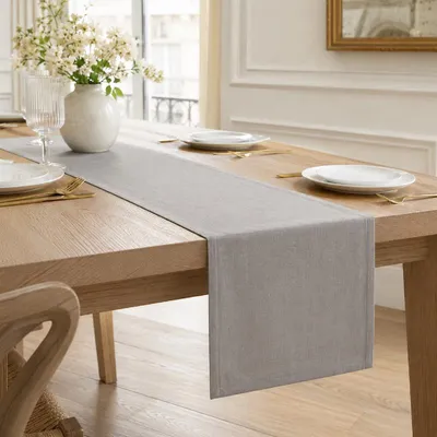 Zdjęcie produktu dla ProximaX, obrus stołowy, 30x120 cm, jasnoszary, imitacja lnu, wodoodporny, można prać w pralce, elegancka dekoracja stołu