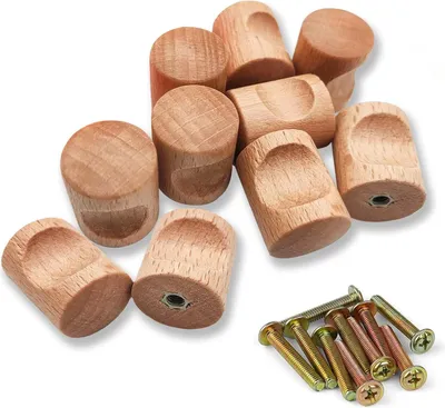 Image de Boutons de meubles en bois - lot de 10 - bois naturel - pour armoires et tiroirs