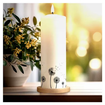 Produktbild von Trauerkerze Pusteblume - Kerze mit Name und Datum - Hochwertige Stumpenkerze 250/80 mm brillant bedruckt - Trauerdekoration für das Grab - Geschenk für Trauernde