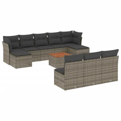Produktbild von 11-tlg. Garten-Sofagarnitur mit Kissen Grau Poly Rattan