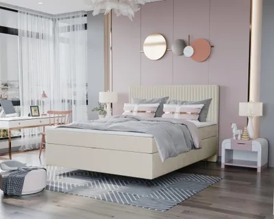 Produktbild von Boxspringbett Schlafzimmerbett ROCIO Nr.2 Delux 200x200cm in Stoff Beige
