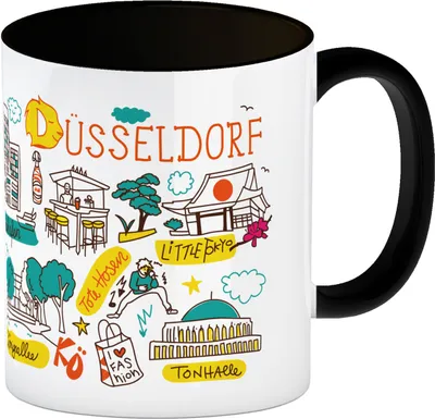 Produktbild von Düsseldorf Wimmelbild Kaffeebecher in schwarz