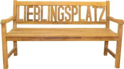 Produktbild von Teak Trend Gartenbank von Domo – 150 cm Teakholz, Spruch 'Lieblingsplatz', für Außen, zeitlos & langlebig