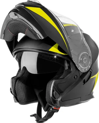 Produktbild von VINZ Busan Klapphelm mit Sonnenblende | ECE 22.06 & PINLOCK vorbereitet | Motorrad Helm Integralhelm | Motorradhelm Klappbar | In Gr. XS-XXL | Erhältlich in verschiedenen Farben - Gelb | S (55 - 56 cm)