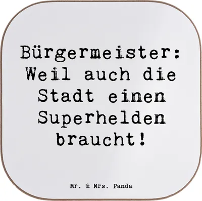 Produktbild von Mr. & Mrs. Panda Untersetzer für Gläser Spruch Bürgermeister Superheld - Weiß - Geschenk, Coaster, Beruf, Glas, bieruntersetzer, gläseruntersetzer, Bürgermeisteramt, Held