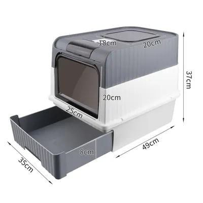 Image de Bac à litière avec lumière UV Grande litière avec bac extensible 35×49×37cm gris