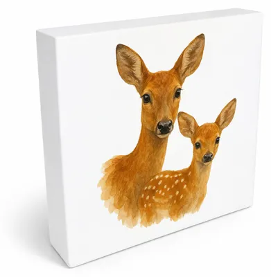 Produktbild von Tiere des Waldes Reh mit Kitz Holzbild in 20x20 cm zum Stellen oder Aufhängen