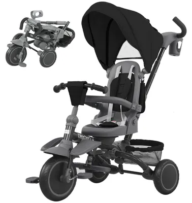 Produktbild von 6-in-1 Kinderdreirad mit Schiebegriff und drehbarem Sitz, 111,5 x 52 x 98 cm, Schwarz
