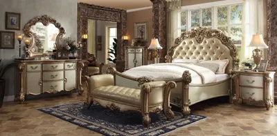 Zdjęcie produktu dla Klasyczne łóżko barokowe rokoko w stylu chesterfield podwójne skórzane hotelowe zabytkowe łóżka