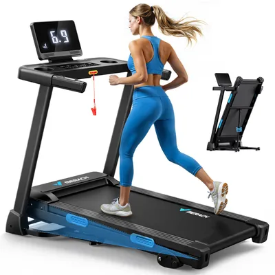 Produktbild von Klappbares elektrisches Laufband – 2,5 PS, bis 12 km/h, leiser Motor, LED-Anzeige, APP & Tablet-Halter, Herzfrequenzmessung, bis 136 kg, Home & Office