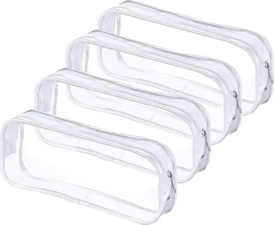 Produktbild von Pvc-Federmäppchen 4er-Pack, Großes Fassungsvermögen Mit Reißverschluss, Für Schüler Büro Reisen Kosmetik