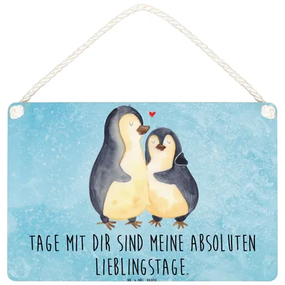 Produktbild von Mr. & Mrs. Panda Schild Pinguin umarmen DIN A5 - Eisblau - Geschenk, wandtafel, Liebe, Holzschild, Türschild, Hochzeitstag, Deko Wandbild, Hochzeitsgeschenk