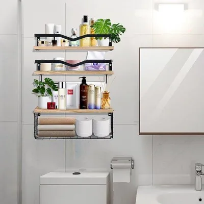 Immagine prodotto di Set di mensole da parete a 3 pezzi, in acciaio inossidabile, per bagno o cucina