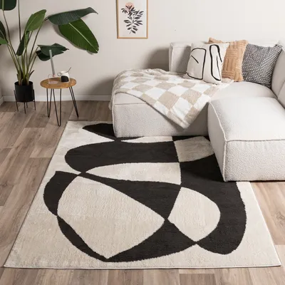 Produktbild von Volero - Japandi Teppich - Yori Abstrakt Creme Schwarz - 120x170 cm - Wohnzimmer, Esszimmer, Schlafzimmer - Industrielle, Ländlich, Modern, Skandinavisch