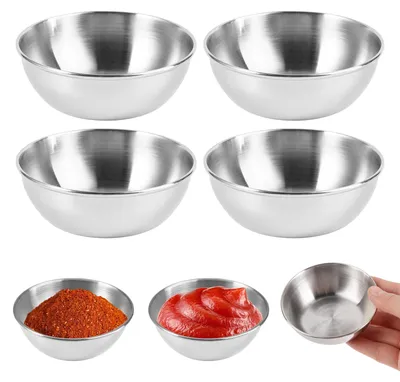 4 Edelstahl Mini-Dip-Schalen, 8,2 cm, rund, 120 ml