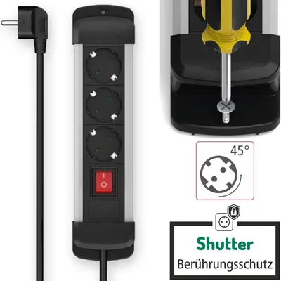 Produktbild von Hama 00223101, 3 AC-Ausgänge, 1,5 m, Kabelgebunden, Schwarz, 355 mm, 95 mm