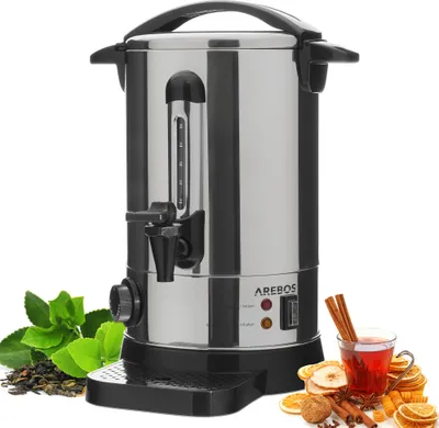Produktbild von AREBOS konvice na svařené víno 950W | dávkovač horkých nápojů | 6,8L | s odkapávací miskou, výpustným kohoutkem, termostatem a ochranou proti přehřátí | nastavení teploty stříbrná