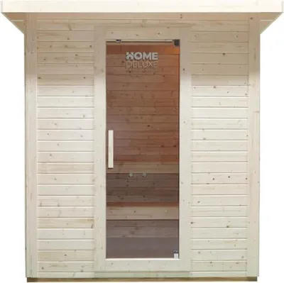 Obrázek produktu pro HOME DELUXE - Venkovní saunový domek TALO L - pro 4 osoby - rozměry: 221 x 217 x 221 cm, dřevo: smrk - včetně saunových kamen a příslušenství I Zahradní sauna, venkovní sauna, sauna