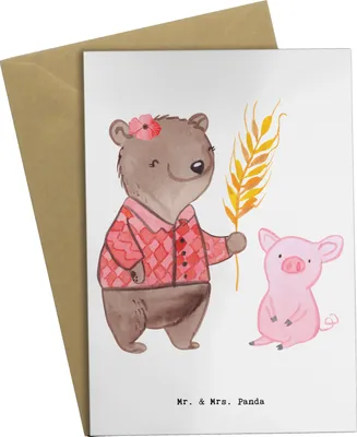 Produktbild von Mr. & Mrs. Panda Grußkarte Bäuerin Herz - Weiß - Geschenk, Tiere, Schweine, Tierwirtin, Bauernhof, einladungskarten, Grußkarten, weihnachtskarten, osterkarte, osterkarten