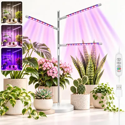 Imagen del producto de Lámpara LED de espectro completo para plantas, con altura ajustable, base, temporizador, 10 niveles de intensidad, 3 modos de luz. Lámpara de crecimiento