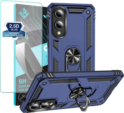 Produktbild von Armor Outdoor Handyhülle für Samsung Galaxy S25 Edge Handy Panzer Case Schutzhülle mit 9H Displayglas Displayschutz Farbe: Blau