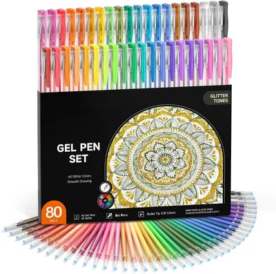 Produktbild von PromoHome® 80 Stück Glitzer-Gelstifte-Set - 40 Glitzerfarben + 40 Ersatzminen - Gelstifte zum Zeichnen, Markieren und Schreiben