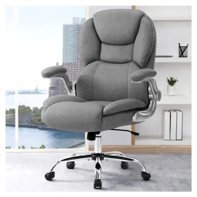 Produktbild von Ergonomischer Bürostuhl mit hochklappbaren Armlehnen, höhenverstellbar, für Büro und Zuhause, 180 kg Tragfähigkeit (Grau)